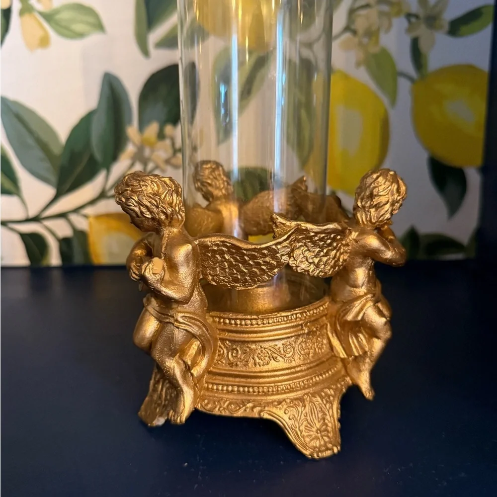 Elegant Gold Cherub Tapered Candle Holder